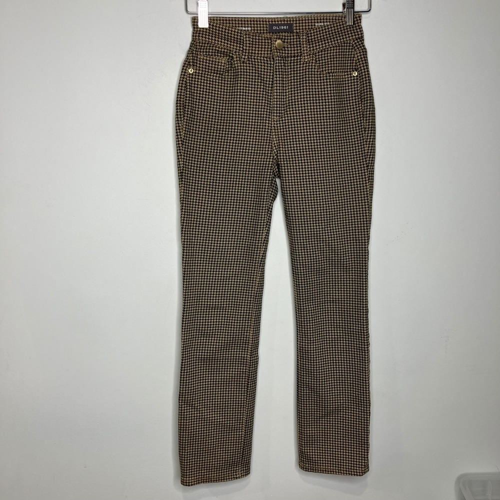 DL1961 Mara straight tan black houndstooth jeans womens size 24 business‎ casual